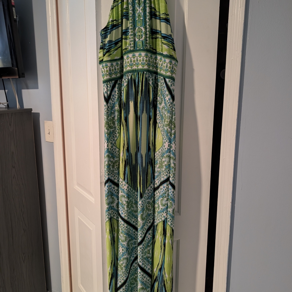 Green and Blue Halter Maxi Sundress for Resort Wear